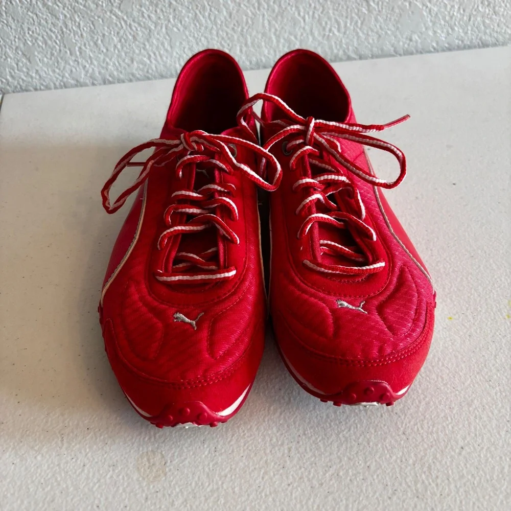 Puma Fitness Women Red Silver Low Top Athletic Sneakers Shoes Size 8 Lace Up